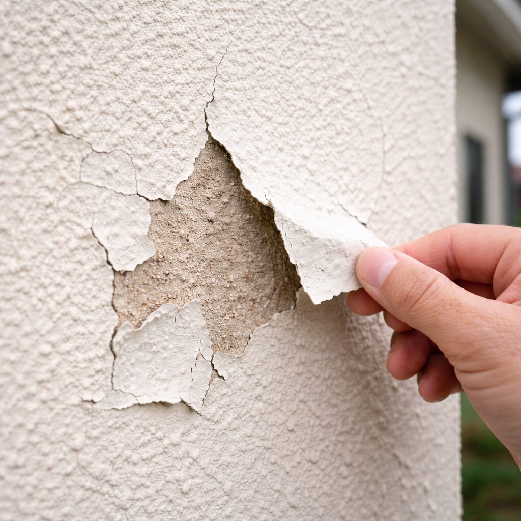 外壁塗装の塗膜剥がれ 下地が露出している劣化状態