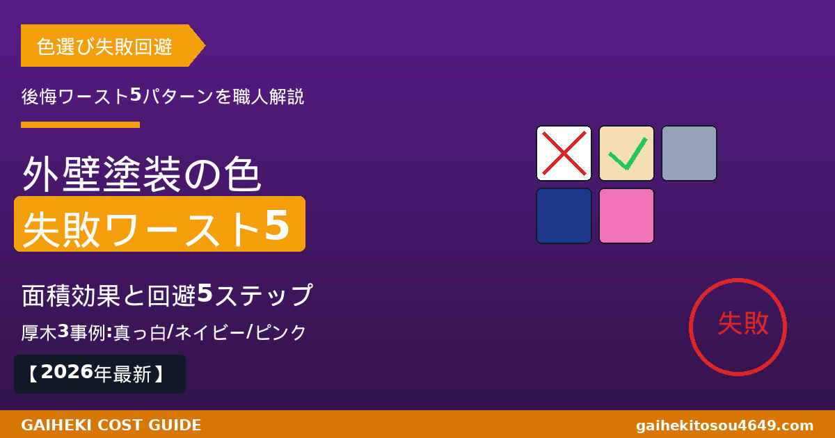 【2026年最新】外壁塗装の色選び失敗ワースト5パターンと面積効果の真実、厚木の3事例と100%回避5ステップを職人解説するアイキャッチ画像