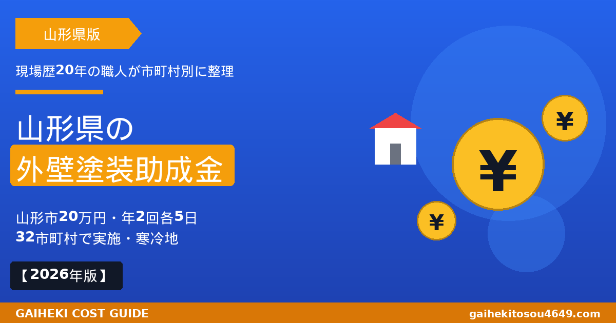 山形県の外壁塗装で使える助成金2026年版|山形市は20万円(県市補助タイプ)・申請期間が年2回各5日間の争奪戦を職人が解説