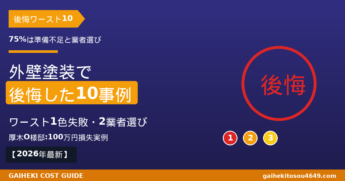 【2026年最新】外壁塗装で後悔した10事例ワースト10と回避5ステップ、厚木O様邸100万円損失実例を職人解説するアイキャッチ画像